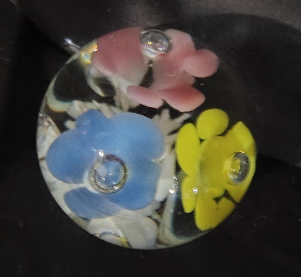 Vintage Art Glass Floral Paperweight Embedded Flowers